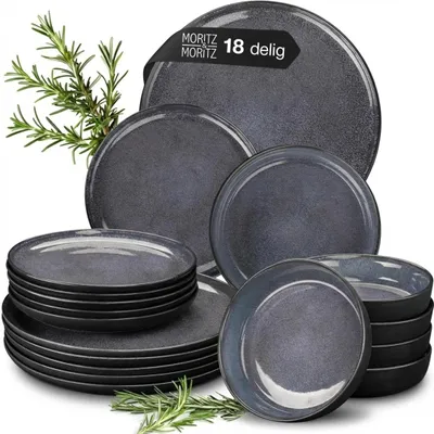 Obrázok produktu pre 18-dielna súprava riadu pre 6 osôb, keramika, čierna a modrá