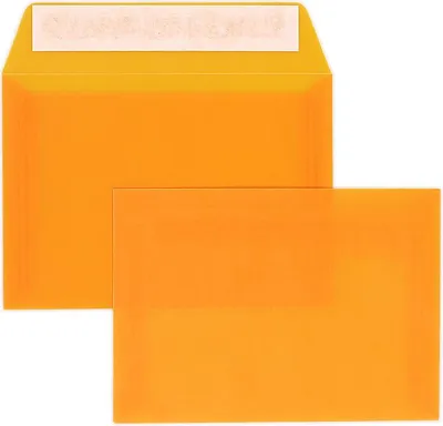 Produktbild von Farbige Transparente Briefumschläge - Orange (Transparent-Intensivorange)114 x 162 mm (DIN C6) | 100 g/qm Offset | Ohne Fenster | Haftklebung | Gerade Klappe | 100 Stück