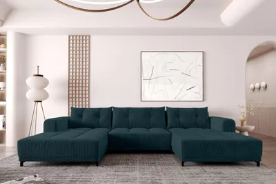 Produktbild von 99rooms Massimo Wohnlandschaft Cordstoff POSO Blau mit Schlaffunktion