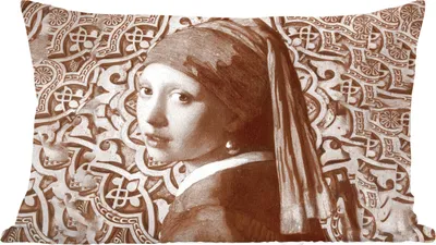 Produktbild von MuchoWow® Zierkissen Sofakissen Wohnzimmer Dekokissen 50x30 cm Das Mädchen mit dem Perlenohrring - Johannes Vermeer - Braun - Wohnzimmerdekoration - Polster mit Photo