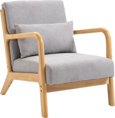 Produktbild von Sessel Loungesessel mit Armlehne, Lendenkissen, Gepolstert Relaxsessel mit Holzrahmen, Samtoptik, S-Feder, für Schlafzimmer, Wohnzimmer, Grau
