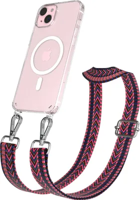 Produktbild von EAZY CASE - Handykette mit MagSafe Hülle für Apple iPhone 15 Plus, Handyband ZigZag Style,Karabiner Silber, Umhängeband in Pink