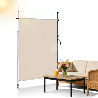 Obrázok produktu pre Ikodm Vertikálna markíza Vonkajšia roleta 120 x 270 cm Balkónová roleta s ručnou kľukou Ochrana pred zrakmi Vertikálna markíza bez vŕtania Ochrana pred slnkom Ochrana pred vetrom Markíza krémová