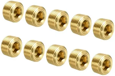 Productafbeelding van Messing afsluitpluggen, set van 10, zeshoekige kop, 3/8" NPT, corrosiebestendig, voor HVAC/sanitaire toepassingen