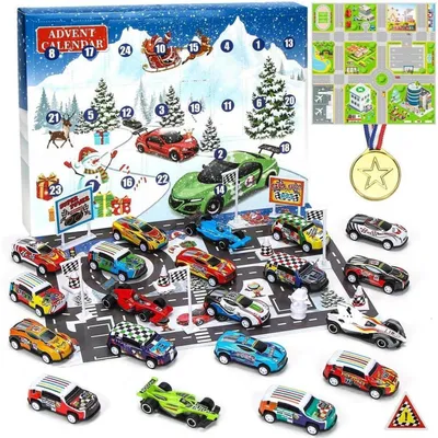 Productafbeelding van Adventskalender, auto, raceautospeelgoed, medaille, verkeersbord, raceauto