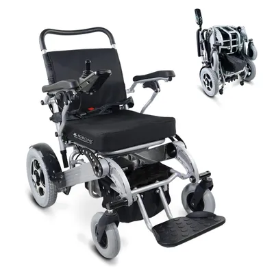 Immagine prodotto di Mobiclinic, carrozzina elettrica, modello Troya, alluminio, pieghevole, con motore, ortopedica, per anziani, seduta 45 cm, autonomia 17 km, 24V, colore nero