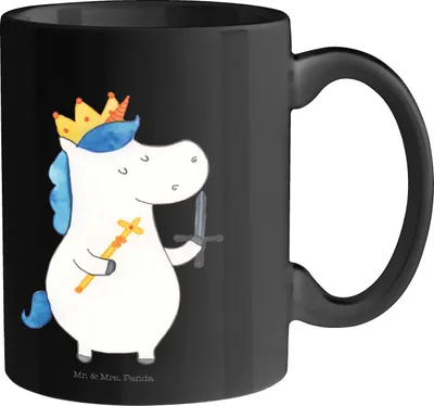 Produktbild von Mr. & Mrs. Panda Teetasse Einhorn König mit Schwert - Schwarz - Geschenk, Ritter, Kaffeetasse, haferl, Mittelalter, Unicorn, Kaffeebecher, Pott, Einhörner, Becher