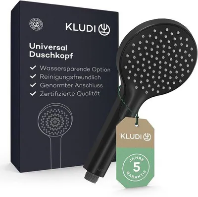 Immagine prodotto di Soffione doccia universale con funzione di risparmio idrico, facile da pulire, Ø 11,7 cm, soffione con 1 tipo di getto, nero opaco