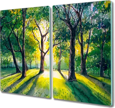 Produktbild von Coloray Küchenbrett Kochplattenabdeckung Hackbrett Schneidebrett Herdabdeckplatte 2x30x52 cm - Wald Blätter Sonne