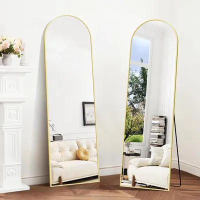 Image de Miroir mural incurvé, 150x40 cm, couleur or, miroir pleine longueur pour salon