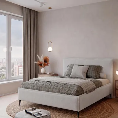 Obrázek produktu pro Čalouněná postel MIKOTTI 200x200, šedá bouclé látka, s úložným prostorem a roštem