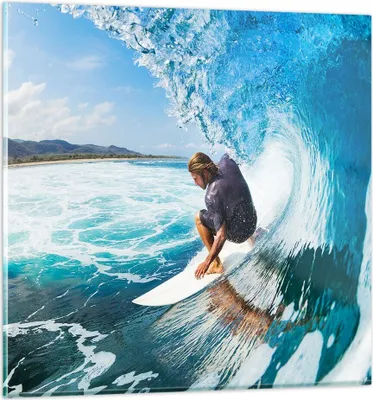 Produktbild von Bilder auf glas - Surfen Surfer Ozean Welle - 50x50cm - Glasbilder - Wandbilder - Kunstdruck - zum Aufhängen bereit - Wanddekoration aus Glas - Glas Bilder - Wandbild auf Glas - GAC50x50-2785
