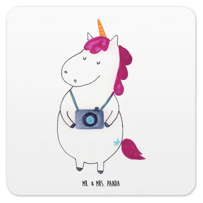 Produktbild von Mr. & Mrs. Panda Tassenuntersetzer Einhorn Fotograf 10er Set - Weiß - Geschenk, Coaster, Untersetzer für Gläser, Tischuntersetzer, Einhörner, Unicorn, Fotografie, Urlaub