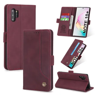 Obrázek produktu pro RetroPolyuretankožené pouzdro pro Samsung Galaxy Note 10 / Note 10 5G peněženkový design pouzdro s držákem na karty a stojánkem červené