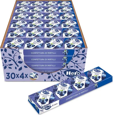 Produktbild von Hero Poker Blaubeermarmelade, 30 Packungen à 100 g (4 Einzeldosen x 25 g), extra Konfitüre und Marmelade, hochwertiges Obst, ohne Konservierungsstoffe und ohne Farbstoffe