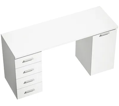 Produktbild von Computertisch mit 4 Schubladen und Schrank, 140 cm Schreibtisch für Arbeitszimmer, Weiß Holzoptik