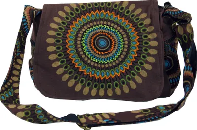 Produktbild von Schultertasche, Hippie Tasche, Goa Tasche - Braun, Uni - Erwachsene, Baumwolle, 23*28*20 cm, Alternative Umhängetasche, Handtasche aus Stoff