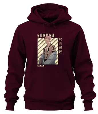 Produktbild von Sukuna Jujutsu Kaisen Ryomen Sukuna Anime Manga Otaku Hoodie Kapuzenpullover, Burgundy, XXL