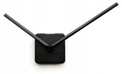 A black clock mechanism with two hands is shown against a white background.