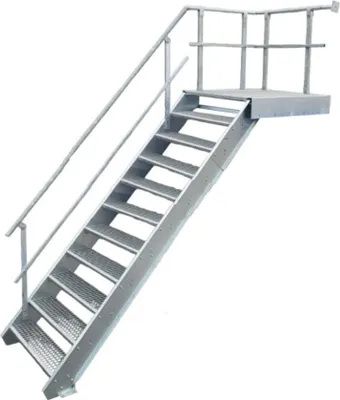 Obrázek produktu pro 10 schodů + podesta ocelové schodiště se zábradlím vlevo / šířka schodu 100 cm / výška patra 165-220 cm