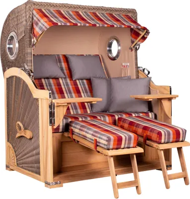 Produktbild von Strandkorb Baltikum Teak PE Grey 2,5 Sitzer Volllieger mit Bullaugen