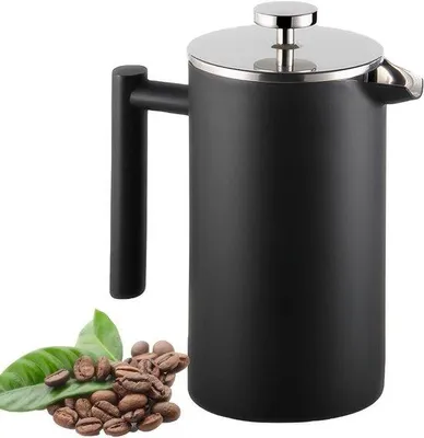 Produktbild von Edelstahl French Press Kaffee- und Teemaschine 1L Doppel-Filter Isoliert