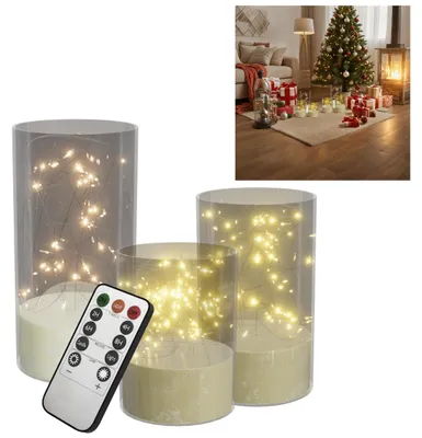 Produktbild von VA-Cerulean LED Kerzen 6er Set Transparent – Lichtdraht-Design, Flackernd, Fernbedienung & Timer, für Tisch, Regal & Zuhause