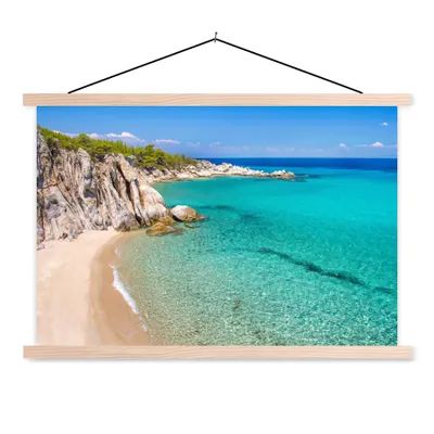 Produktbild von MuchoWow® Textilposter Meer - Strand - Sommer 120x80 cm mit holzfarbenen Rahmen - Aufhängeset