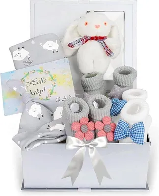 Produktbild von Unisex-Babygeschenke | Baby-Wesentliche Artikel für Neugeborene | Geschenke für Jungen und Mädchen | Baby-Koffer mit Einpacken, Babyhut, Babyschuhe, weich