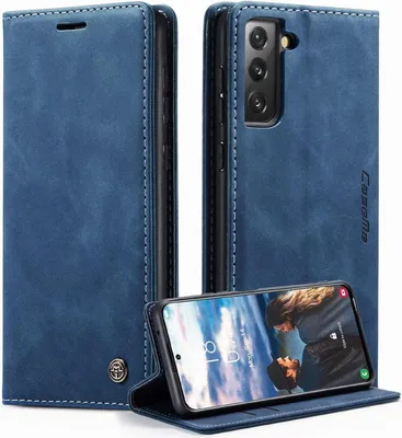 Zdjęcie produktu dla Etui na telefon komórkowy Samsung Galaxy S21 FE 5G Premium Leather Flip Case Magnet Blue
