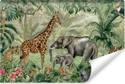 Produktbild von Muralo Selbstklebende Fototapete wilde TIERE tropische Pflanzen Dschungel Natur Br. 312cm x Hö. 219cm