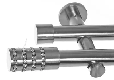Produktbild von Gardinenstange mit Wandhalterung I Metall Edelstahl Look 2-läufig I Ø20mm I H41