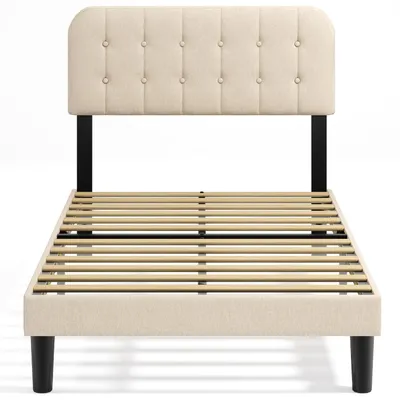 Produktbild von Bealife Polsterbett mit höhenverstellbarem Kopfteil Doppelbett 120×200cm Stoffbett Jugendbett Gepolstertes Bett Bettrahmen mit Lattenrost Beige BF54