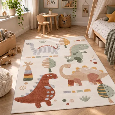 Produktbild von Kinder Teppich Maui Kids Dinos Beige Grün, Größe:140x200 cm