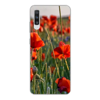 Produktbild von MuchoWow® Handyhülle Schutzhülle Hülle für Samsung Galaxy A70 Blumen - Mohnblumen - Natur - Rot Silikon Softcase Handy Hülle - Schutzhaube