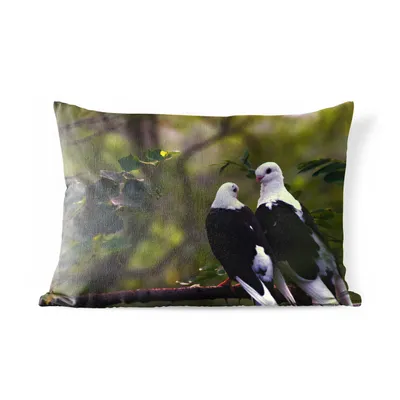 Obrázek produktu pro MuchoWow® Vnější polštář - Ptáci - Větev - Listy -60x40 cm- Odolnost proti povětrnostním vlivům - polštář do obývacího pokoje