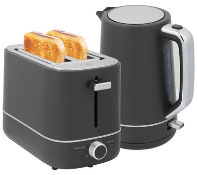 Produktbild von HOMCOM Wasserkocher Toaster Set Frühstück-Set mit 1,7L Wasserkocher Grau