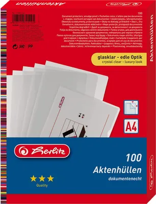 Produktbild von Herlitz 10843746, 210 x 297 mm (A4), Transparent, Polypropylen (PP), Porträt, Oben & Seite, 100 Stück(e)