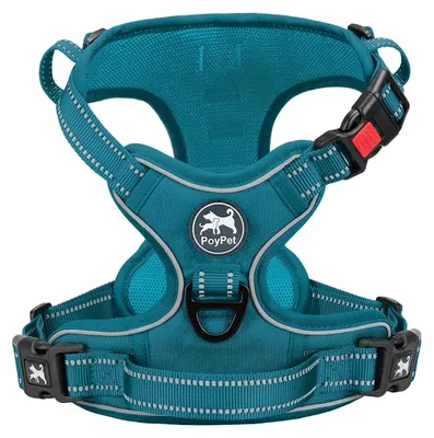 Productafbeelding van Hondentuig hondenharnas anti trek - Frontclip - Reflecterend - Groenblauw - Maat S