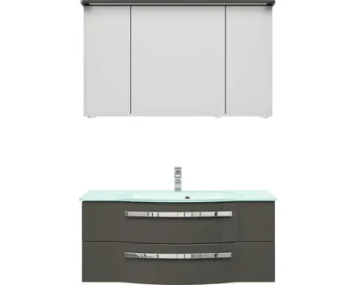 Produktbild von PELIPALSerie 4005 9921200212 Block bestehend aus:Glas-Waschtisch, Unterschrank, Spiegelschrank mit Kranz / 120cm