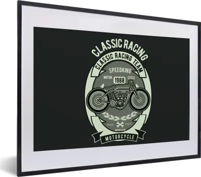 Produktbild von MuchoWow® MuchoWow® Gerahmtes Poster Motorrad - Zeichnung - Retro 40x30 cm - Poster mit zchwarzem Bilderrahmen - Bilderrahmen - Poster im Rahmen