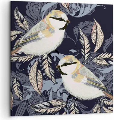 Produktbild von Bild auf Leinwand - Leinwandbild - Einteilig - Vögel Blätter Ornament - 50x50cm - Wand Bild - Wanddeko - Wandbilder - Leinwanddruck - Bilder - Wanddekoration - Leinwand bilder - AC50x50-4408