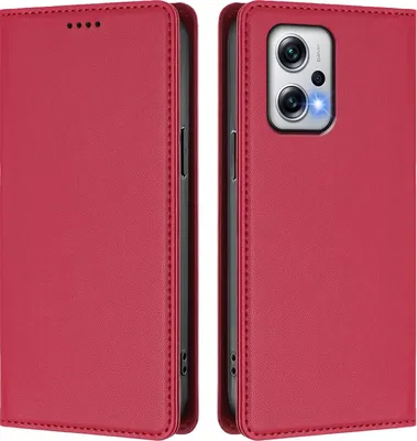 Image de Étui en cuir pour Xiaomi Poco X4 GT/Redmi Note 12T Pro, étui à rabat magnétique en cuirPolyuréthaneavec support, rouge