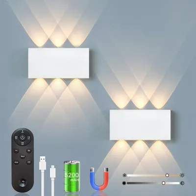 Kabellose Wandleuchte 2er Set, LED, 5200 mAh, Touch, Fernbedienung