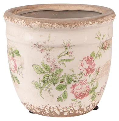 Zdjęcie produktu dla Clayre & Eef Doniczka Ø 12x11 cm Kwiaty ceramiczne różowo-beżowe
