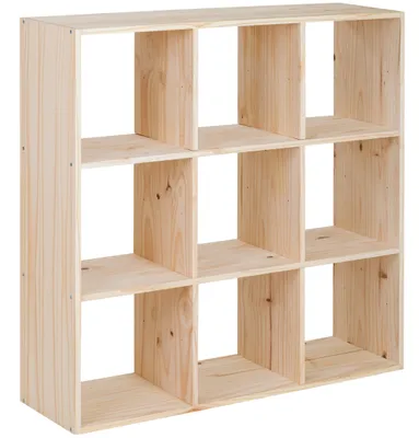 Produktbild von Echtholz Würfelregal | 3x3 | Vollholz Kiefer | 104,9 x 104,8 x 30 cm | Bücherregal | Raumteiler mit 9 Fächern | Wohnzimmer | Kinderzimmer I DIY