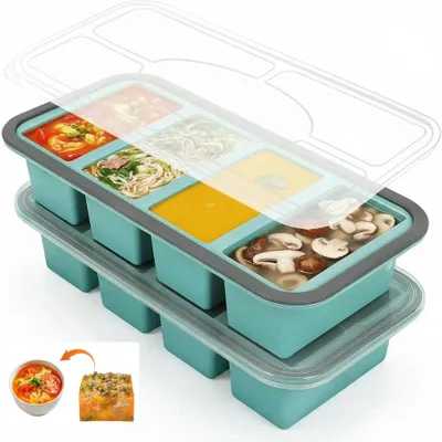 Produktbild von Gefrierbehälter mit Deckel - Silikon-Eisformen - 125 ml / 250 ml - BPA-frei - Stapelbar - Ideal für Suppen und Saucen - Eiswürfelform