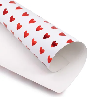 Produktbild von Geschenkpapier Herzen 70cm x 2m Rolle Weiß / Rot glänzend