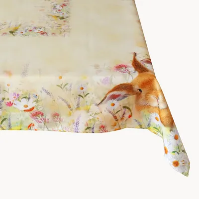 Image de Linge de table avec impression Lapins de Pâques sur prairie Pâques décoration de table 130 x 170 cm