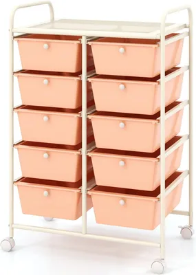 Produktbild von Rollwagen mit 10 Schubladen, rosa, Metallgestell